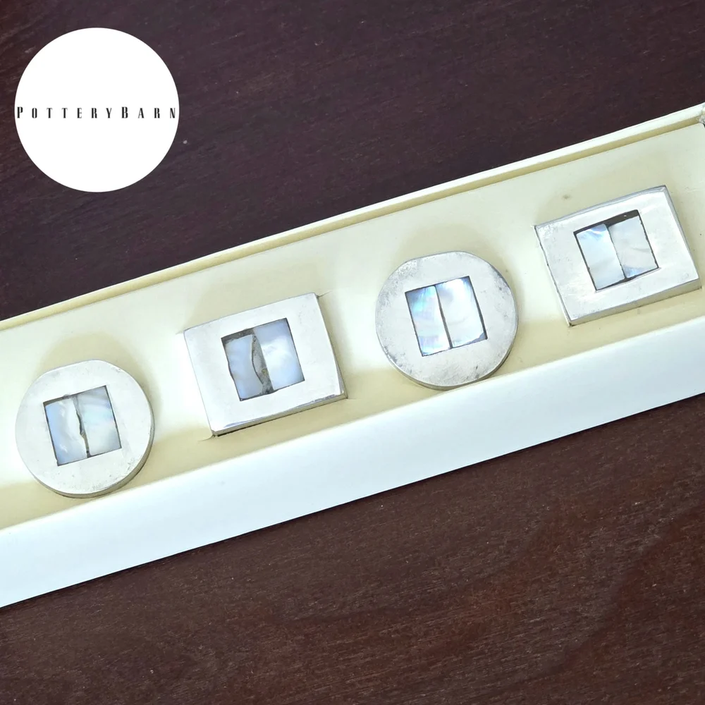NWT Pottery Barn 8 Mother of Pearl Placecard Holders: 4 Round and 4 Rectangle